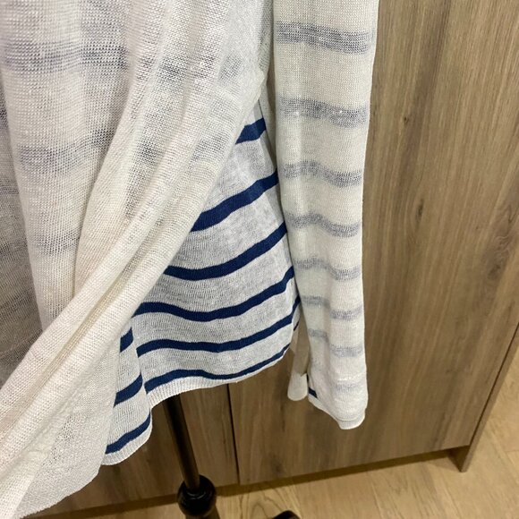 Eileen Fisher Linen Blend Layered Asymmetrical Hem Striped Sweater - Picture 6 of 9